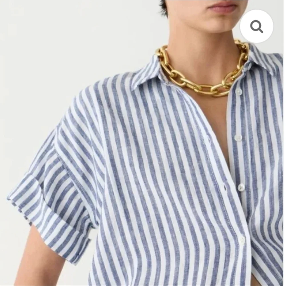 J. Crew Capitaine Linen Shirt, Blue Stripe, Size M - Picture 2 of 7
